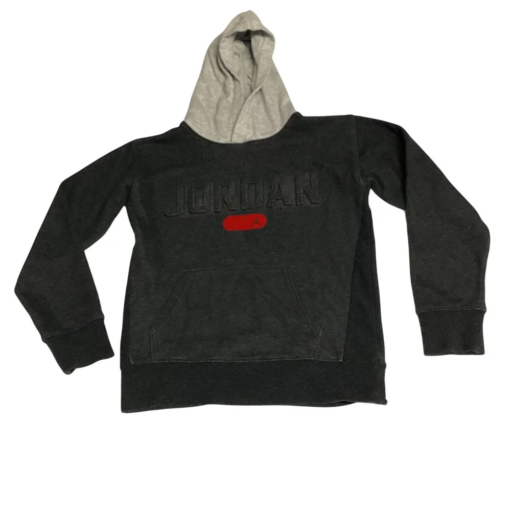 Jordan Boys Hoodie Charcoal Grey Heather Pullover Jumpman Logo Size M‎ 10-12YRS